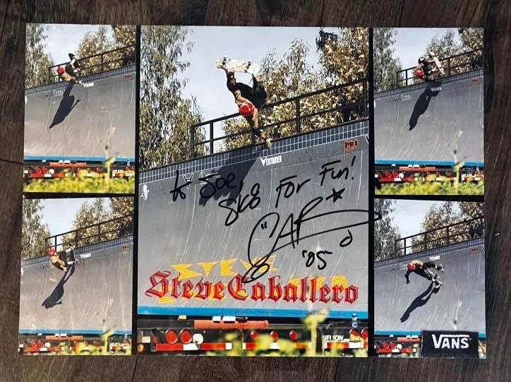 Steve Caballero — Vans Poster signed by Steve Caballero 2005 Autograph "to Joe SK8 For Fun-Cab", image 2