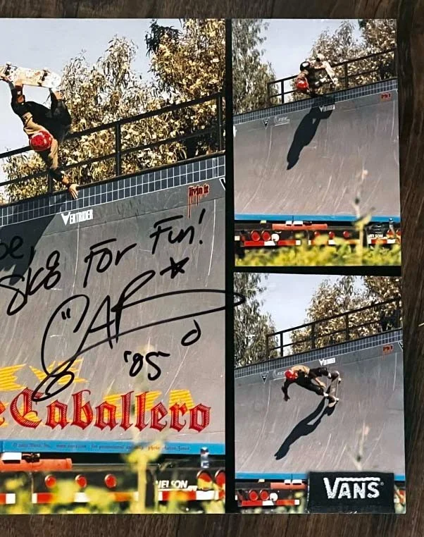 Steve Caballero — Vans Poster signed by Steve Caballero 2005 Autograph "to Joe SK8 For Fun-Cab", image 4