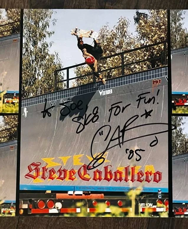 Steve Caballero — Vans Poster signed by Steve Caballero 2005 Autograph "to Joe SK8 For Fun-Cab", image 5