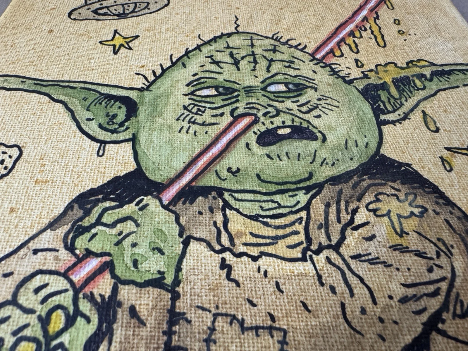 Tom Bunk — Tom Bunk Sketched Garbage Pail Kids 8"x10" Canvas Star Wars Yoda Beckett BAS COA, image 5