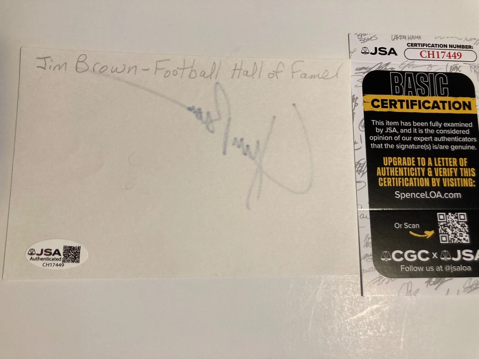 JIM BROWN — JIM BROWN signed 4x6 card "THE DIRTY DOZEN", FOOTBALL HALL OF FAME JSA#CH17449, изображение 2