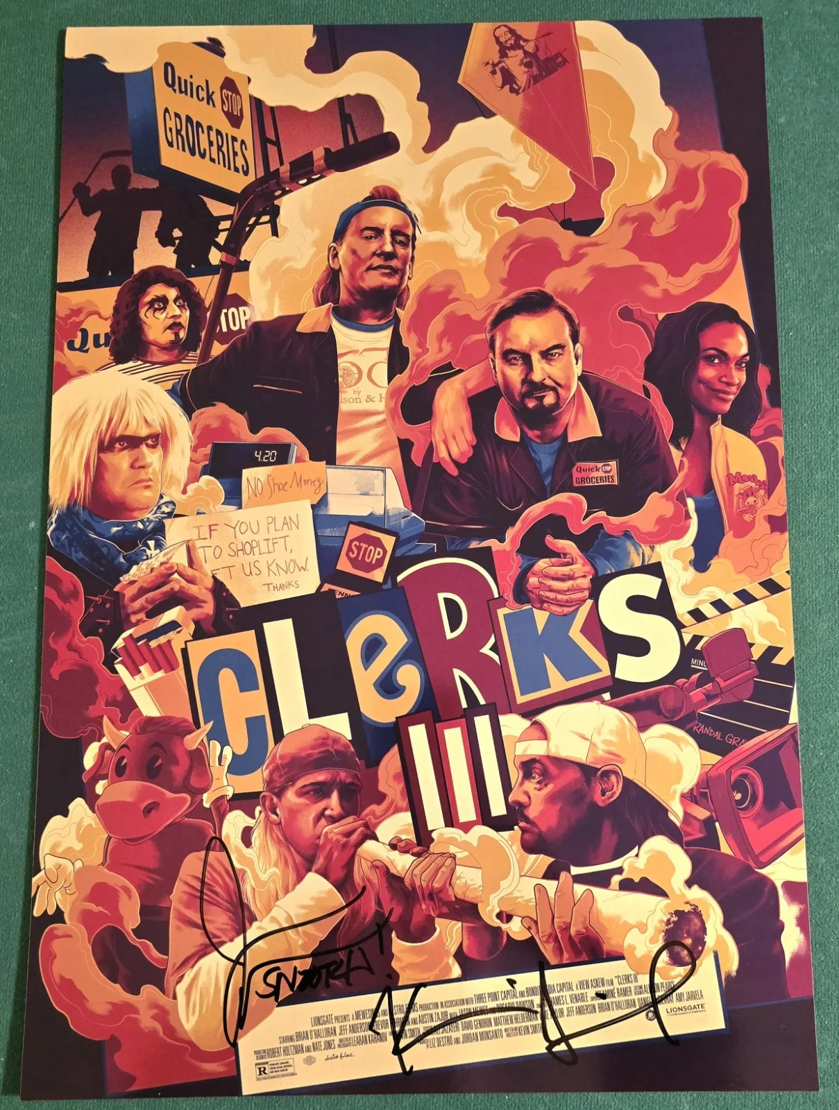 Kevin Smith, Jason Mewes — Kevin Smith & Jason Mewes Signed 13x19 Clerks III "SDCC" Metallic Poster