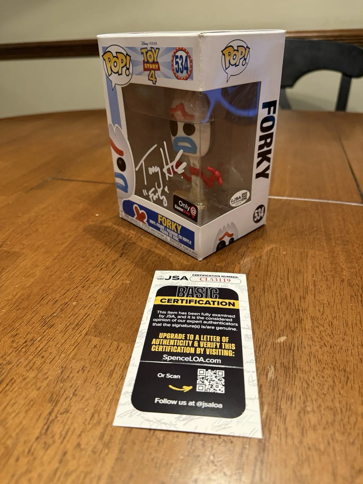 Tony Hale — Funko Pop Disney Pixar Toy Story 4 "Forky " #528 Signed by Tony Hale JSA CL53119