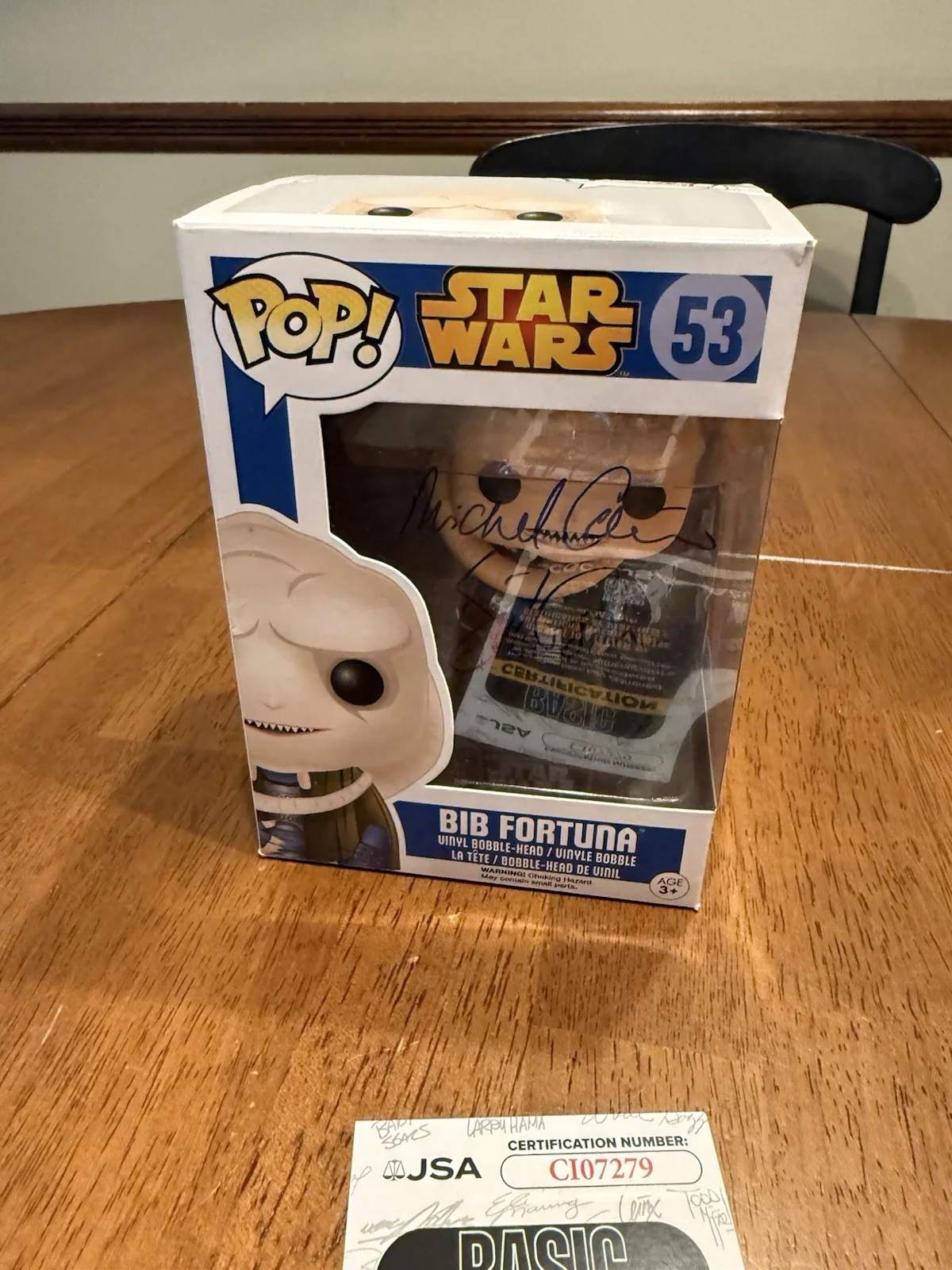 Michael Carter — Funko Pop! 53 Bib Fortuna, Star Wars / Signed Michael Carter JSA COA, image 3