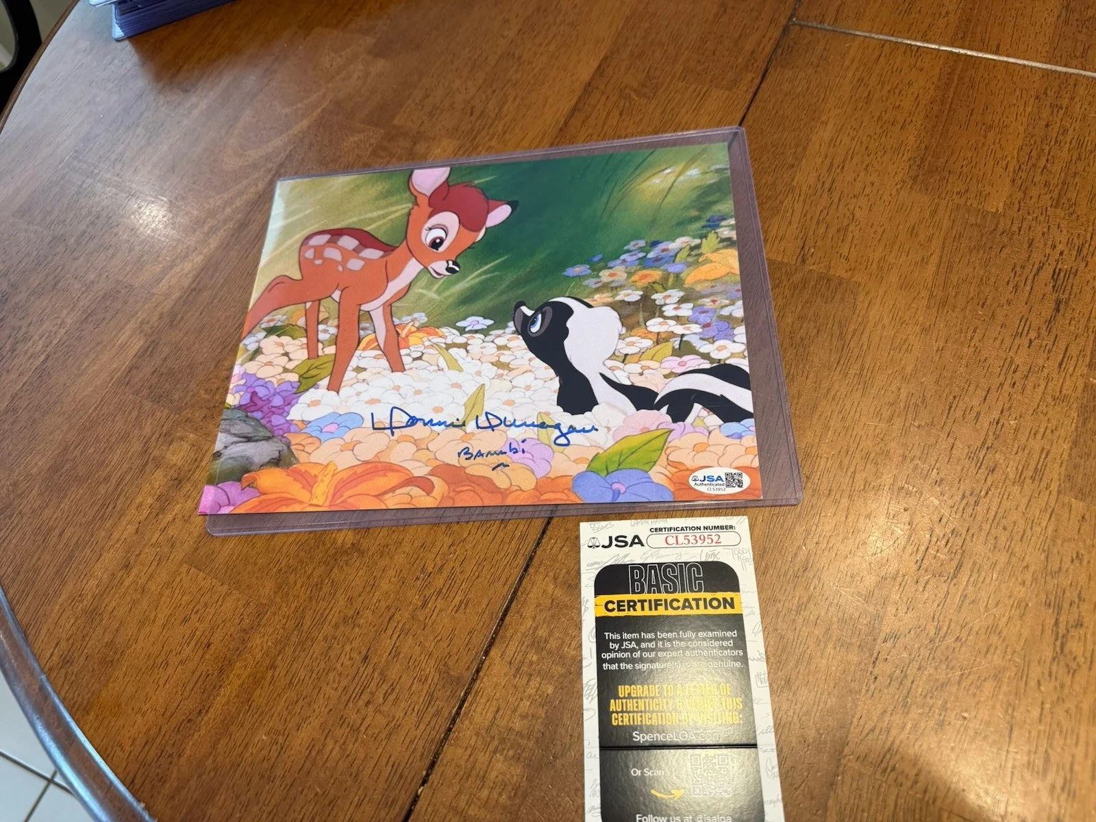 DONNIE DUNAGAN — Donnie Dunagan SIGNED Autograph JSA COA Disney Bambi 8x10 #1
