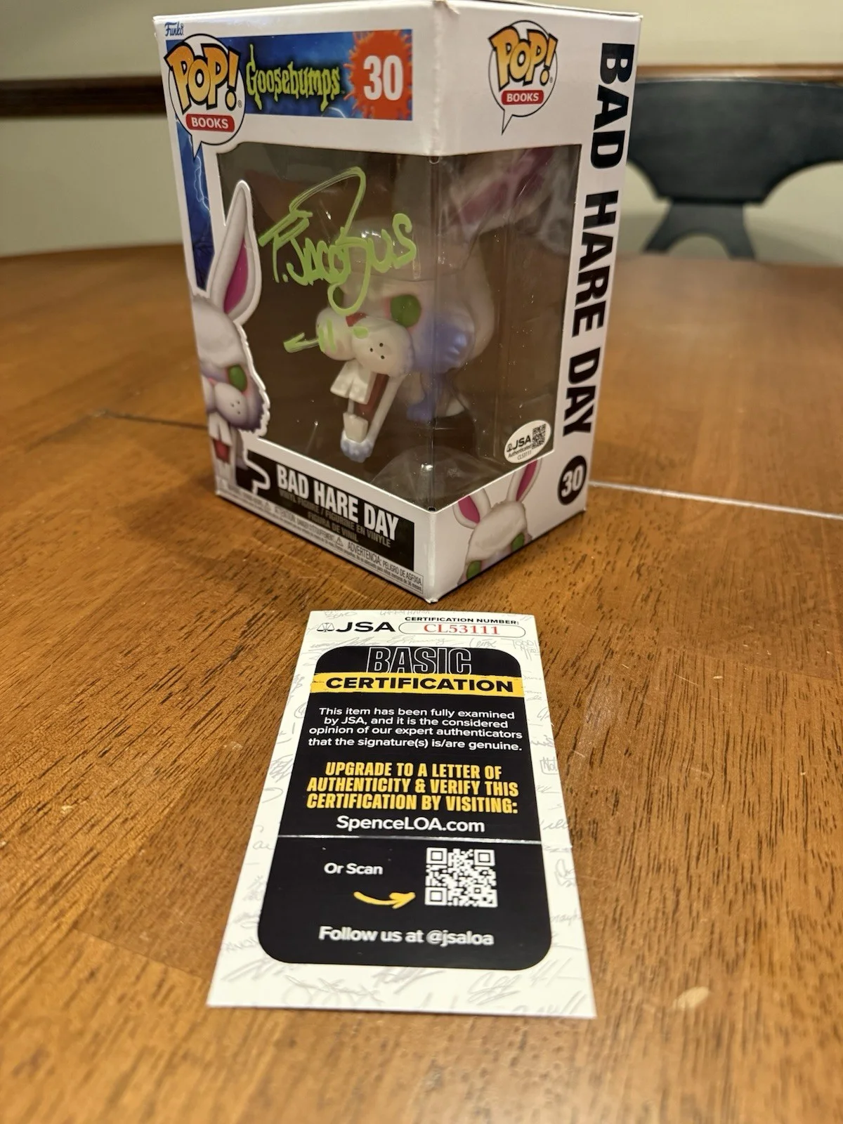 TIM JACOBUS — TIM JACOBUS SIGNED Bad Hare Day POP FUNKO GOOSEBUMPS JSA COA CL53111