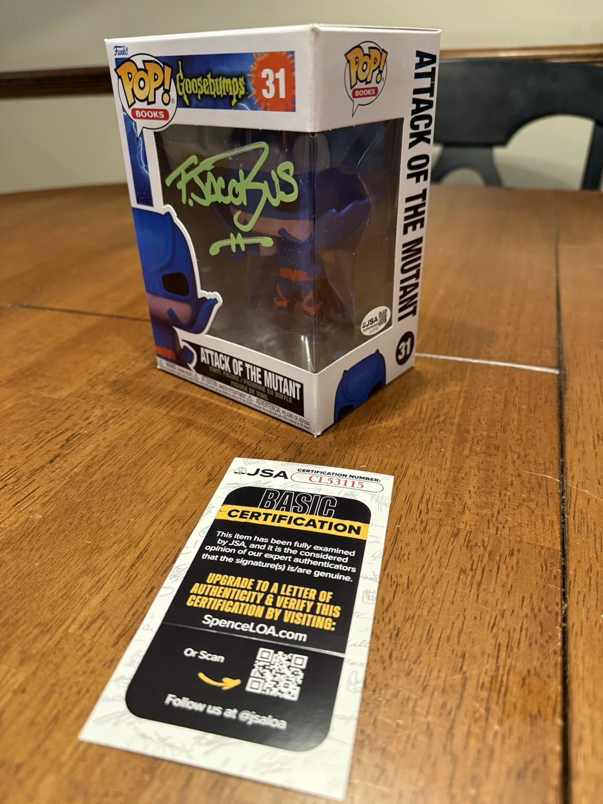 TIM JACOBUS — TIM JACOBUS SIGNED ATTACK OF THE MUTANT POP FUNKO GOOSEBUMPS JSA COA CL53115