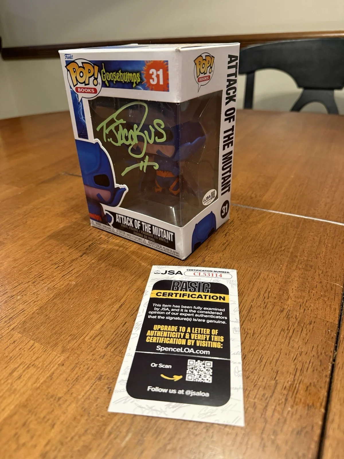 TIM JACOBUS — TIM JACOBUS SIGNED ATTACK OF THE MUTANT POP FUNKO GOOSEBUMPS JSA COA CL53114
