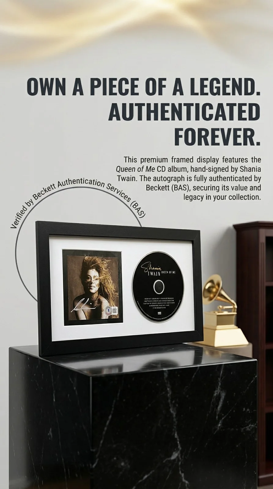 Shania Twain — Shania Twain Signed Queen of Me CD Framed Display Beckett BAS COA Country Music, изображение 2