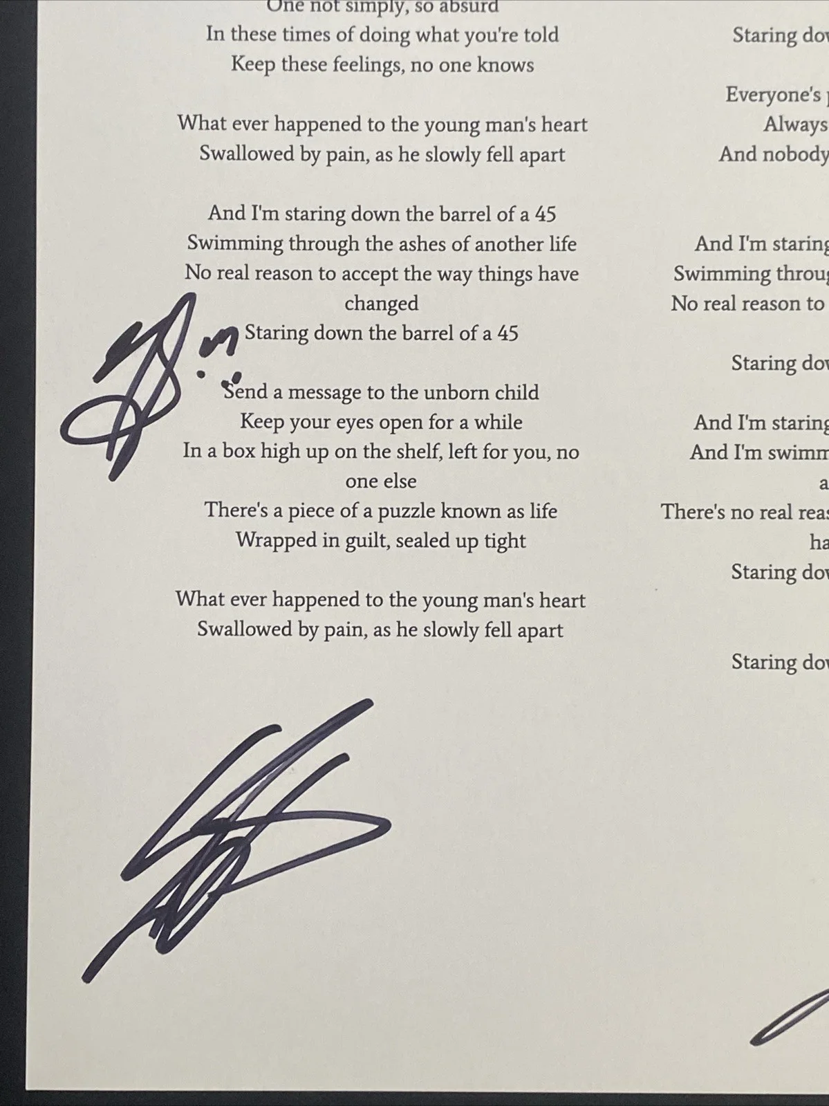 Shinedown Autographed Lyric Sheet ‘45' Full Band Brent Smith +3, изображение 2
