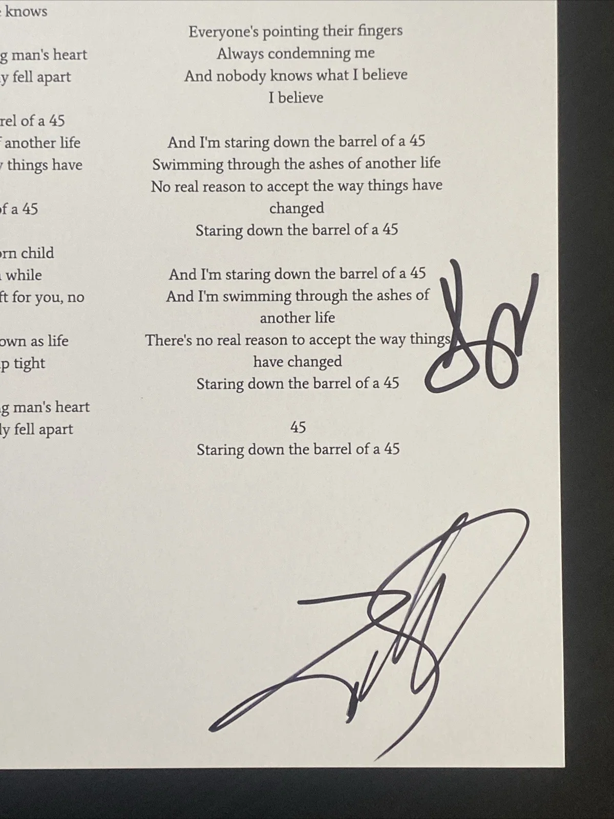 Shinedown Autographed Lyric Sheet ‘45' Full Band Brent Smith +3, изображение 3