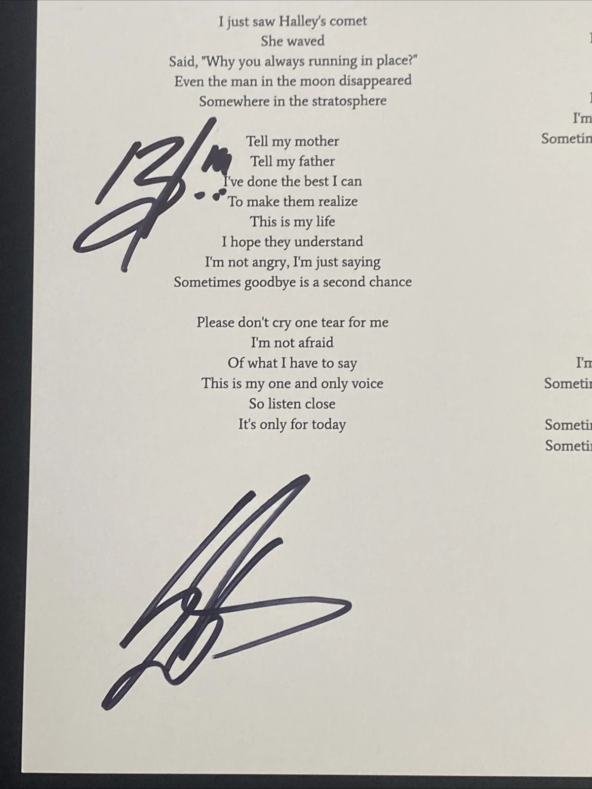 Shinedown Autographed Lyric Sheet ‘Second Chance' Full Band Brent Smith +3, image 2