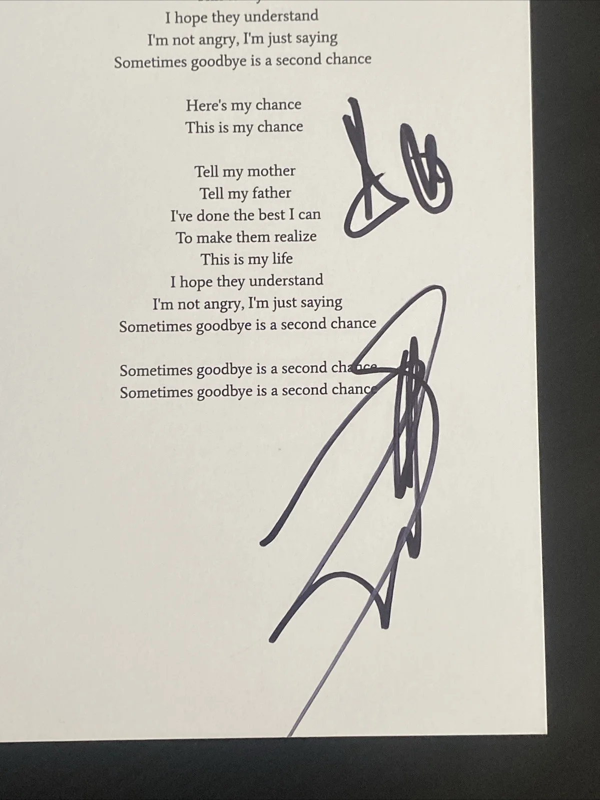 Shinedown Autographed Lyric Sheet ‘Second Chance' Full Band Brent Smith +3, image 3