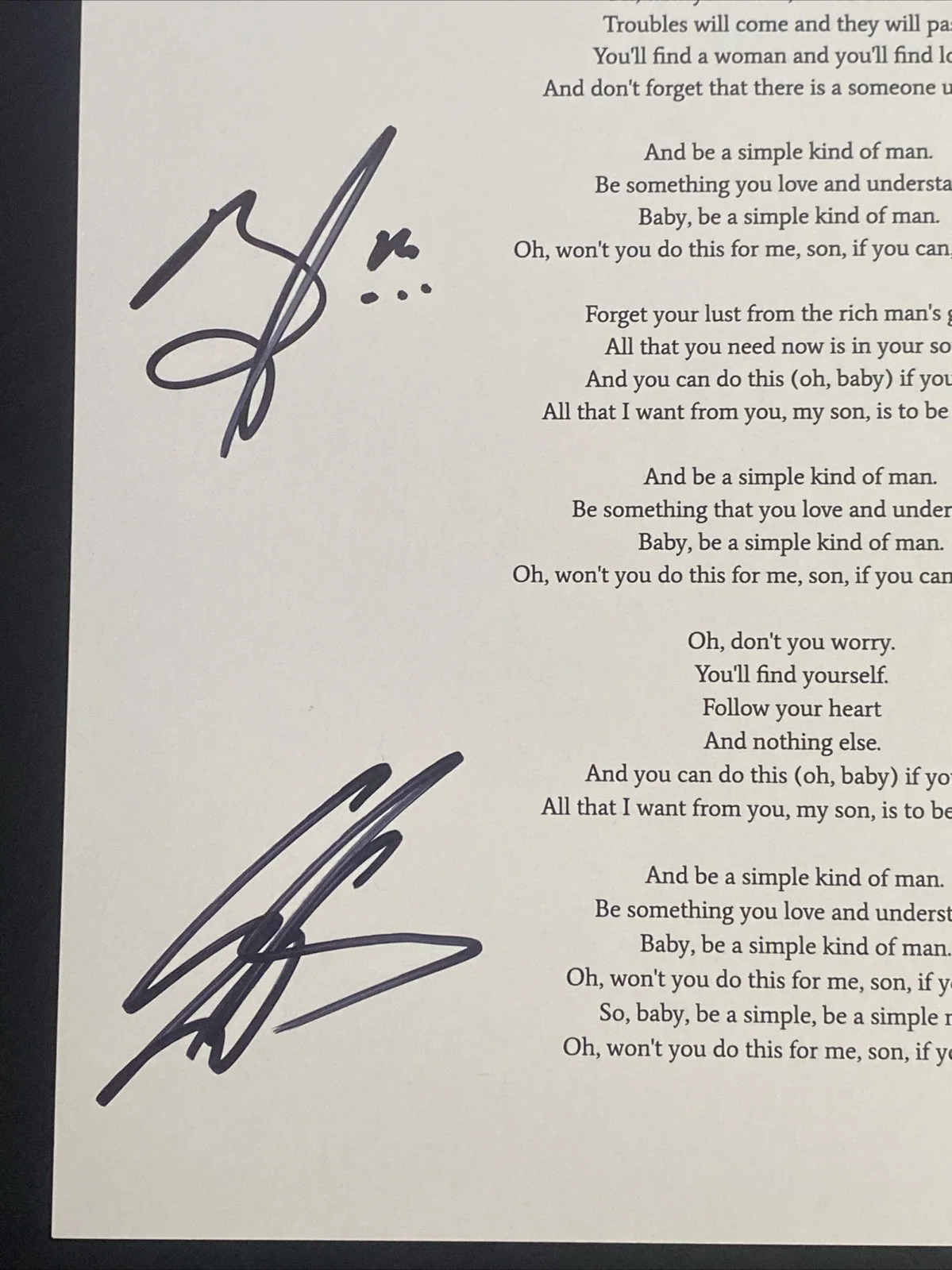 Shinedown Autographed Lyric Sheet ‘Simple Man' Full Band Brent Smith +3, image 2