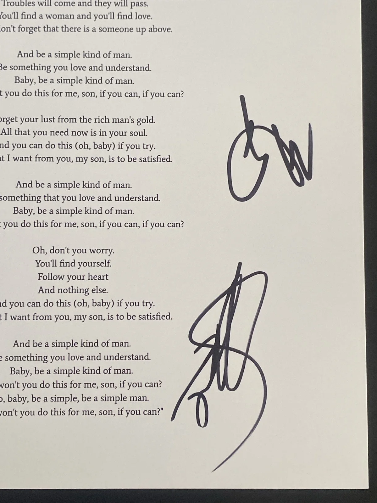 Shinedown Autographed Lyric Sheet ‘Simple Man' Full Band Brent Smith +3, image 3