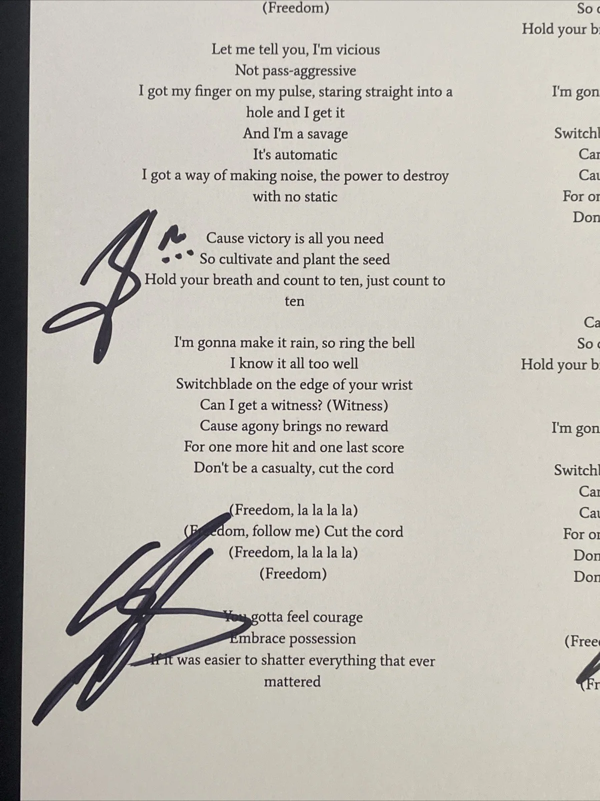 Shinedown Autographed Lyric Sheet ‘Cut The Cord' Full Band Brent Smith +3, image 2