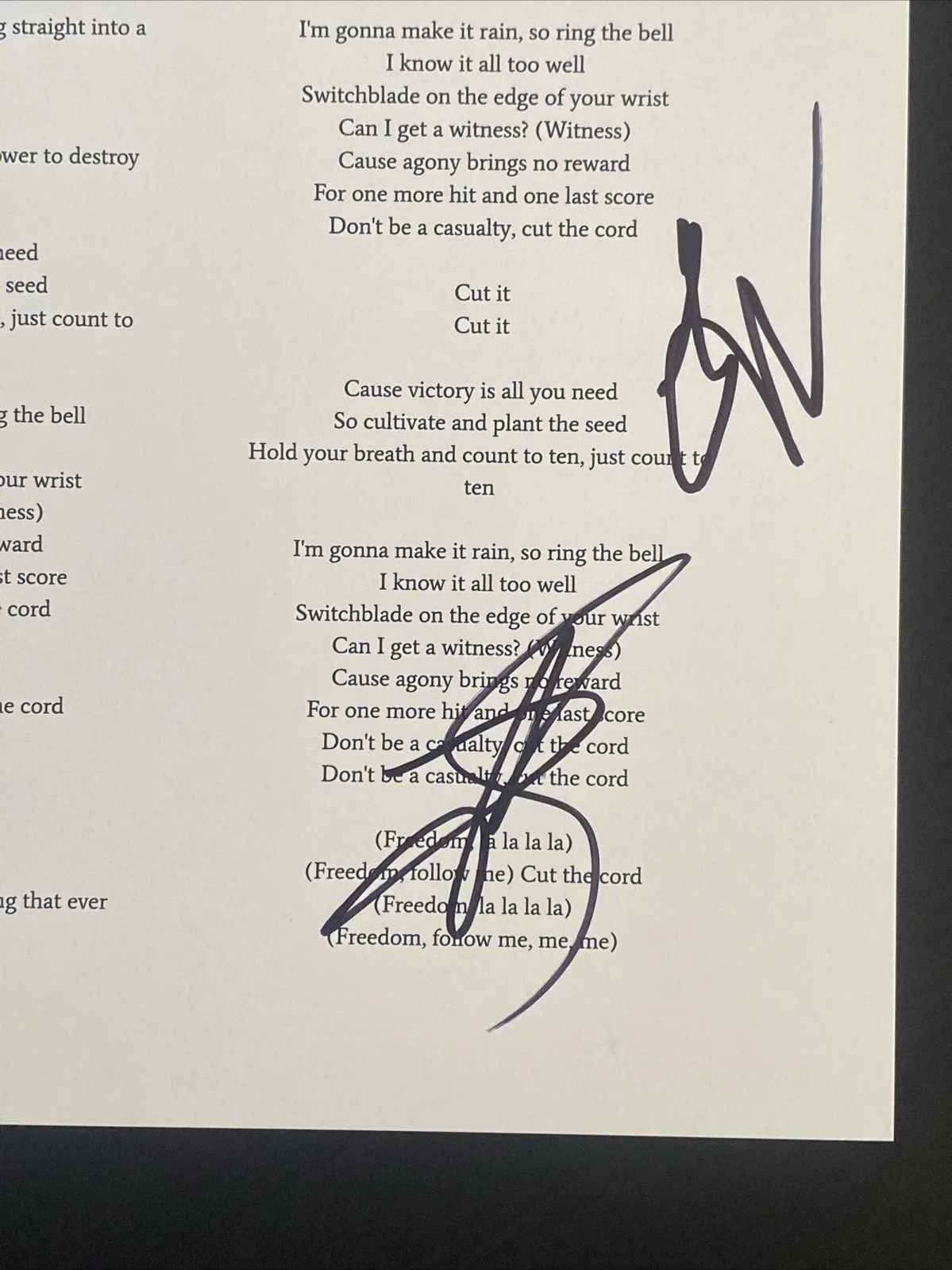 Shinedown Autographed Lyric Sheet ‘Cut The Cord' Full Band Brent Smith +3, image 3