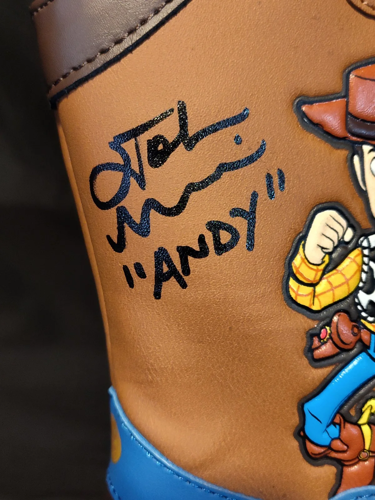John Morris — Toy Story John Morris “Andy” Signed Woody Cowboy Boot With COA, изображение 3