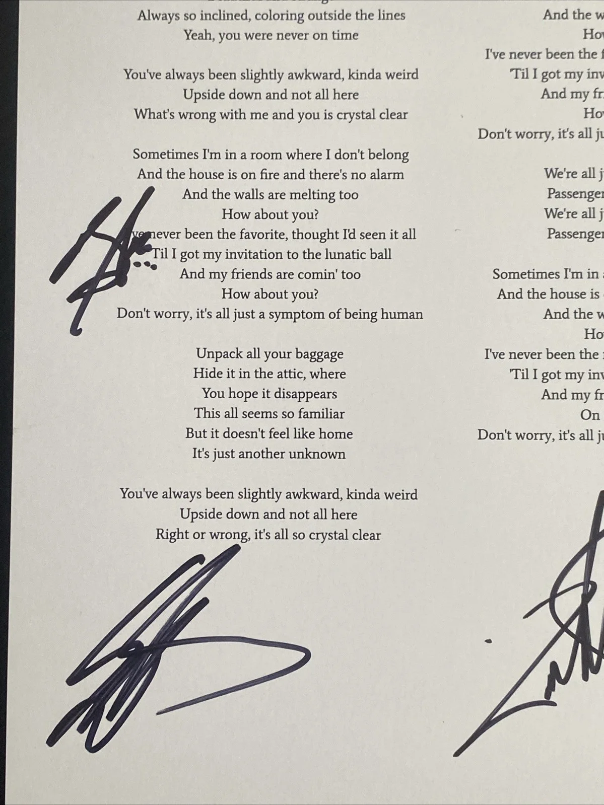 Shinedown Autographed Lyric Sheet ‘Symptom Of Being Human' Full Band, image 2