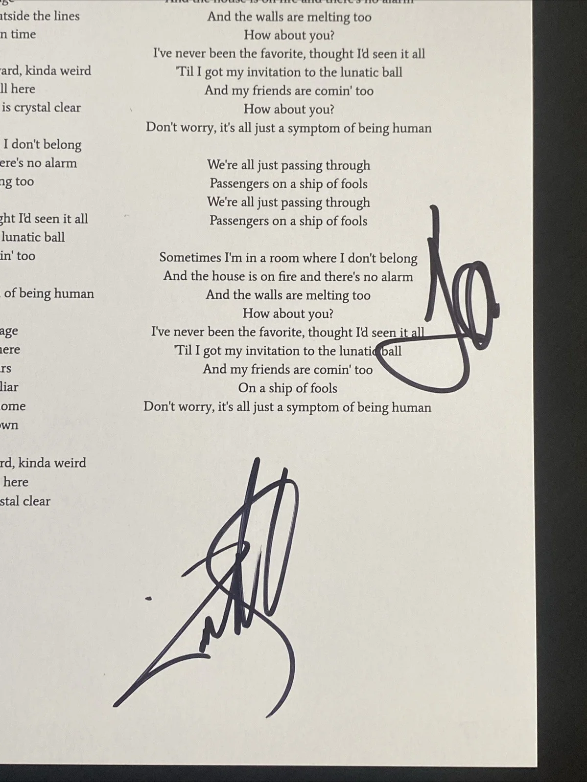 Shinedown Autographed Lyric Sheet ‘Symptom Of Being Human' Full Band, image 3