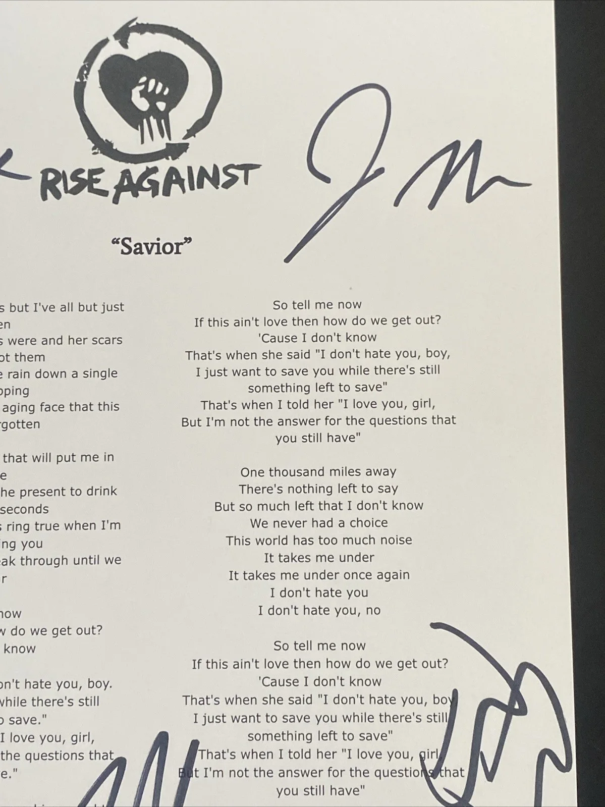 Rise Against Band Autographed Lyric Sheet ‘Savior’ Tim Mcilrath +3, изображение 3