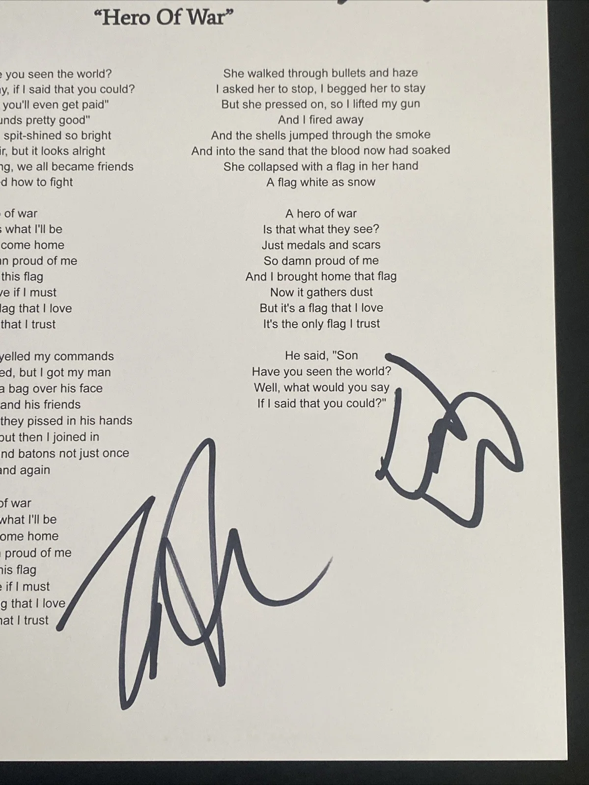 Rise Against Band Autographed Lyric Sheet ‘Hero Of War’ Tim Mcilrath +3, изображение 4