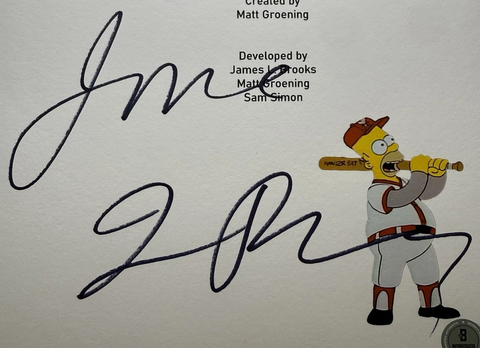 James L Brooks — James L Brooks Signed 8x10 The Simpsons “Homer at Bat” Script Cover Beckett COA, изображение 2