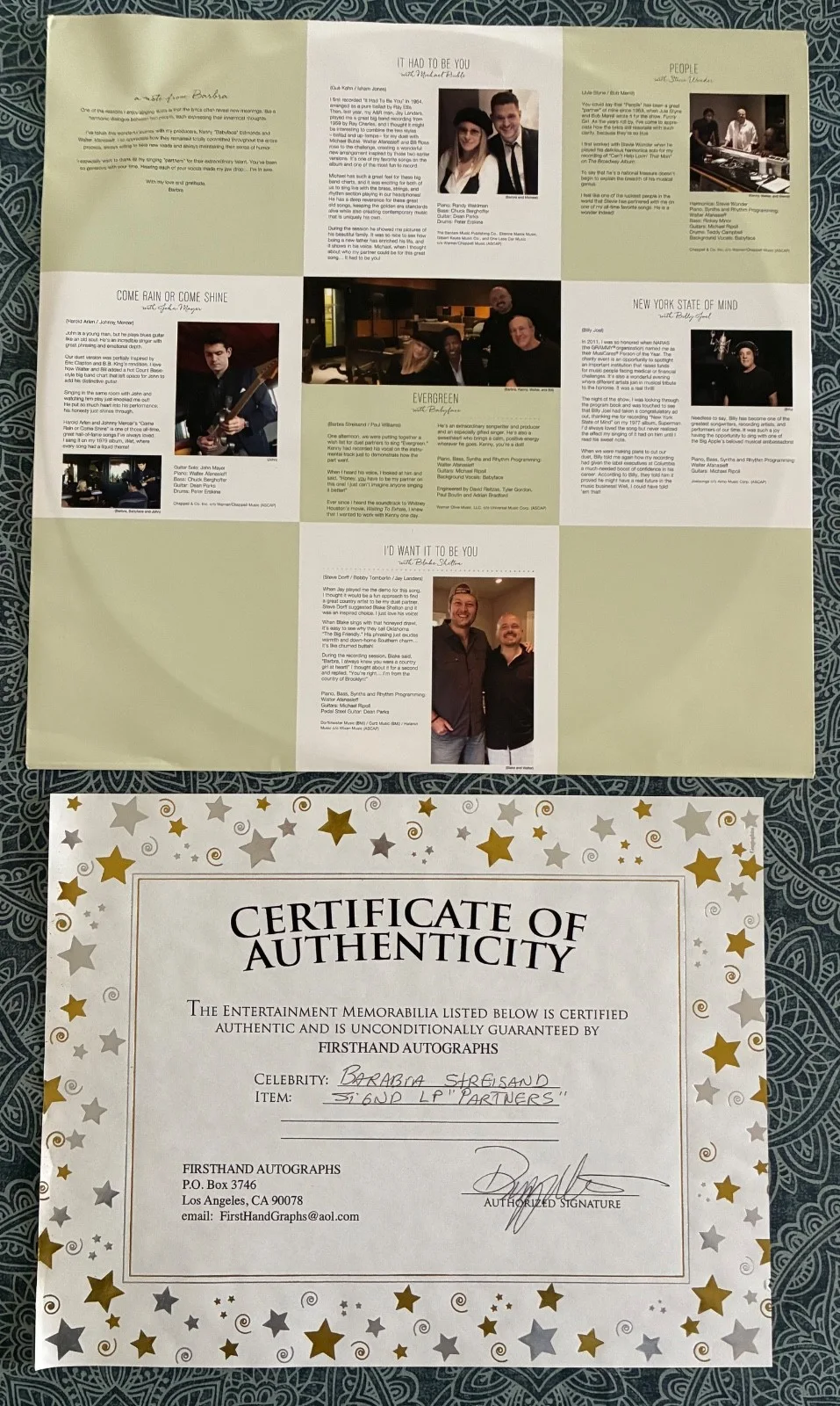 Barbra Streisand Signed PARTNERS 2-LP Vinyl + CD Deluxe Set w/ COA Autographed, изображение 3