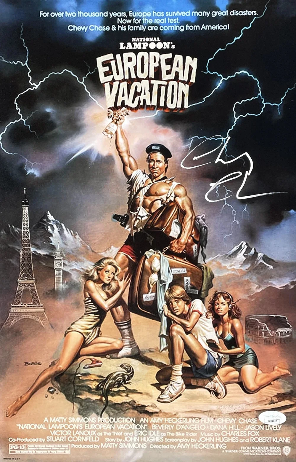 Chevy Chase — Chevy Chase Signed National Lampoons European Vacation 11x17 Poster Photo JSA, изображение 5