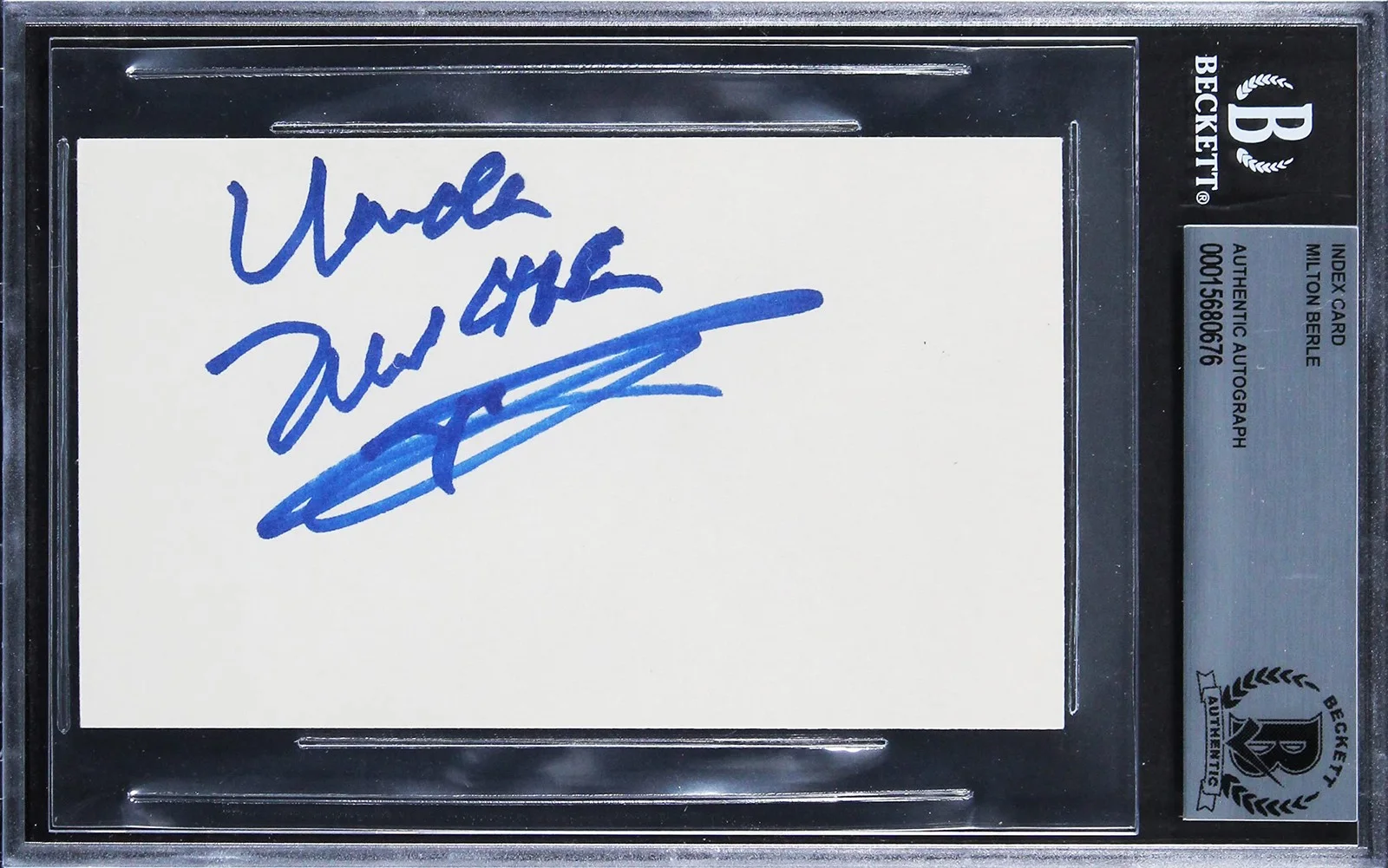 Milton Berle — Milton Berle It's a Mad, Mad, Mad, Mad World Signed 3x5 Index Card BAS Slabbed 2, изображение 4