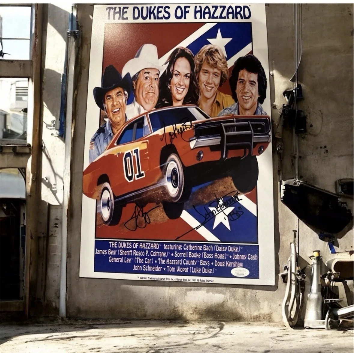 Catherine Bach John Schneider Tom Wopat — DUKES OF HAZZARD SIGNED 11x17 Photo Catherine Bach Wopat Schneider W/COA JSA