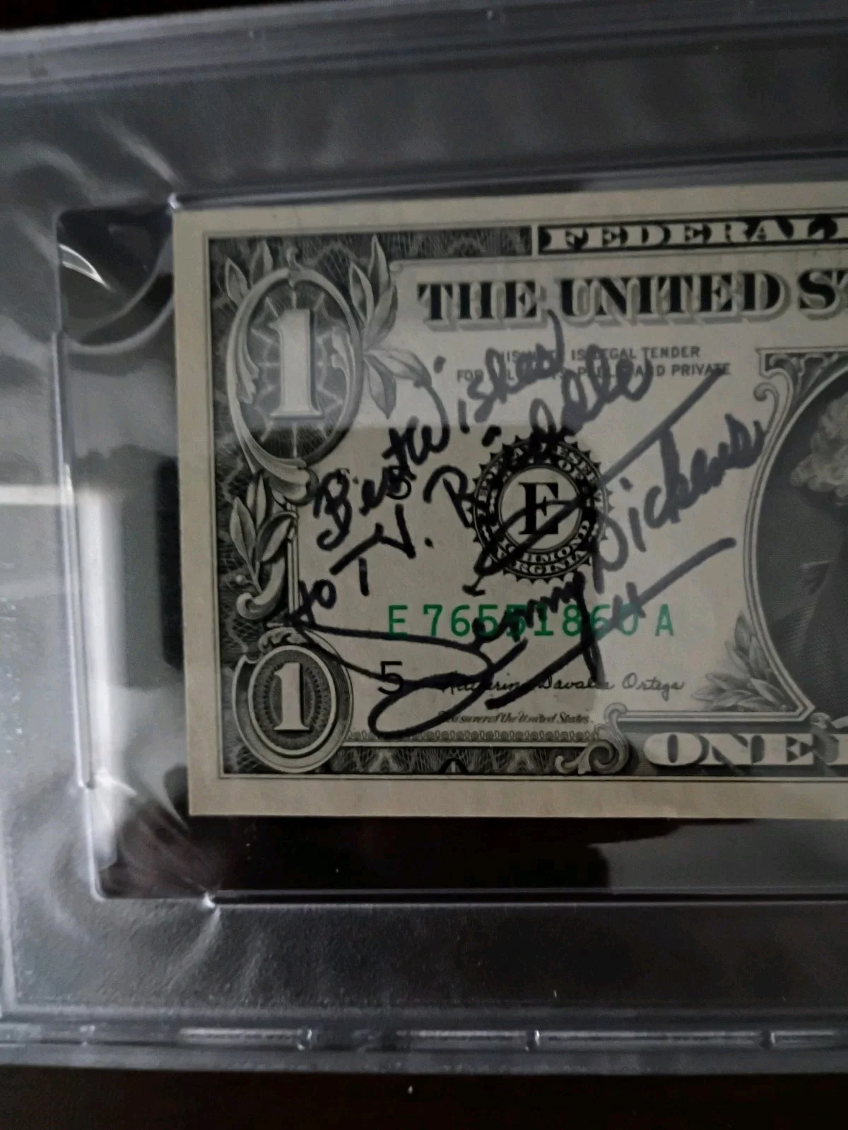 LITTLE JIMMY DICKENS Signed $1.00 Bill..MUSIC LEGEND..(d.2015)..PSA/DNA Slabbed, image 2