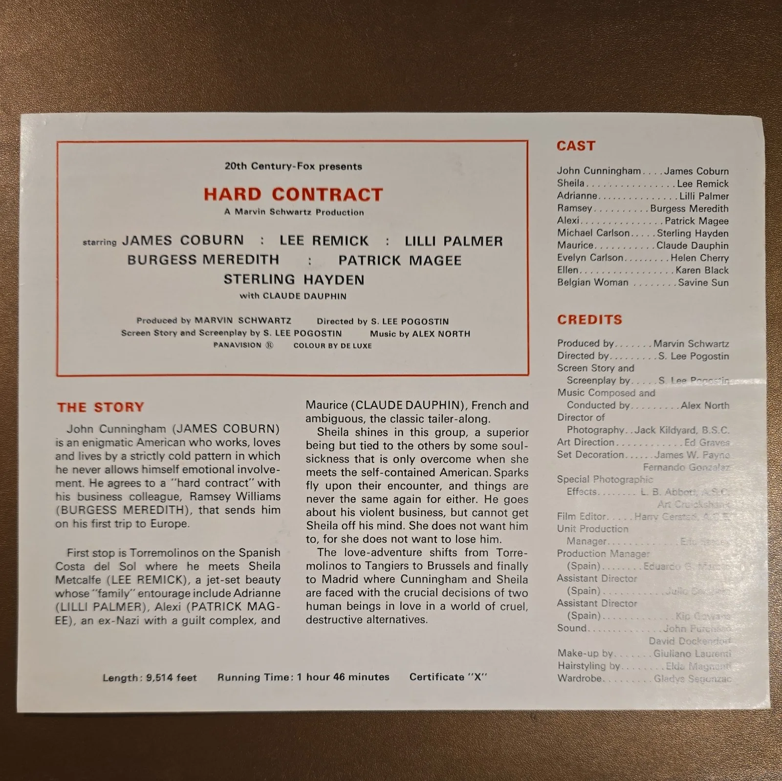 HARD CONTRACT UK press sheet 1969 James Coburn Lee Remick Lilli Palmer, image 2