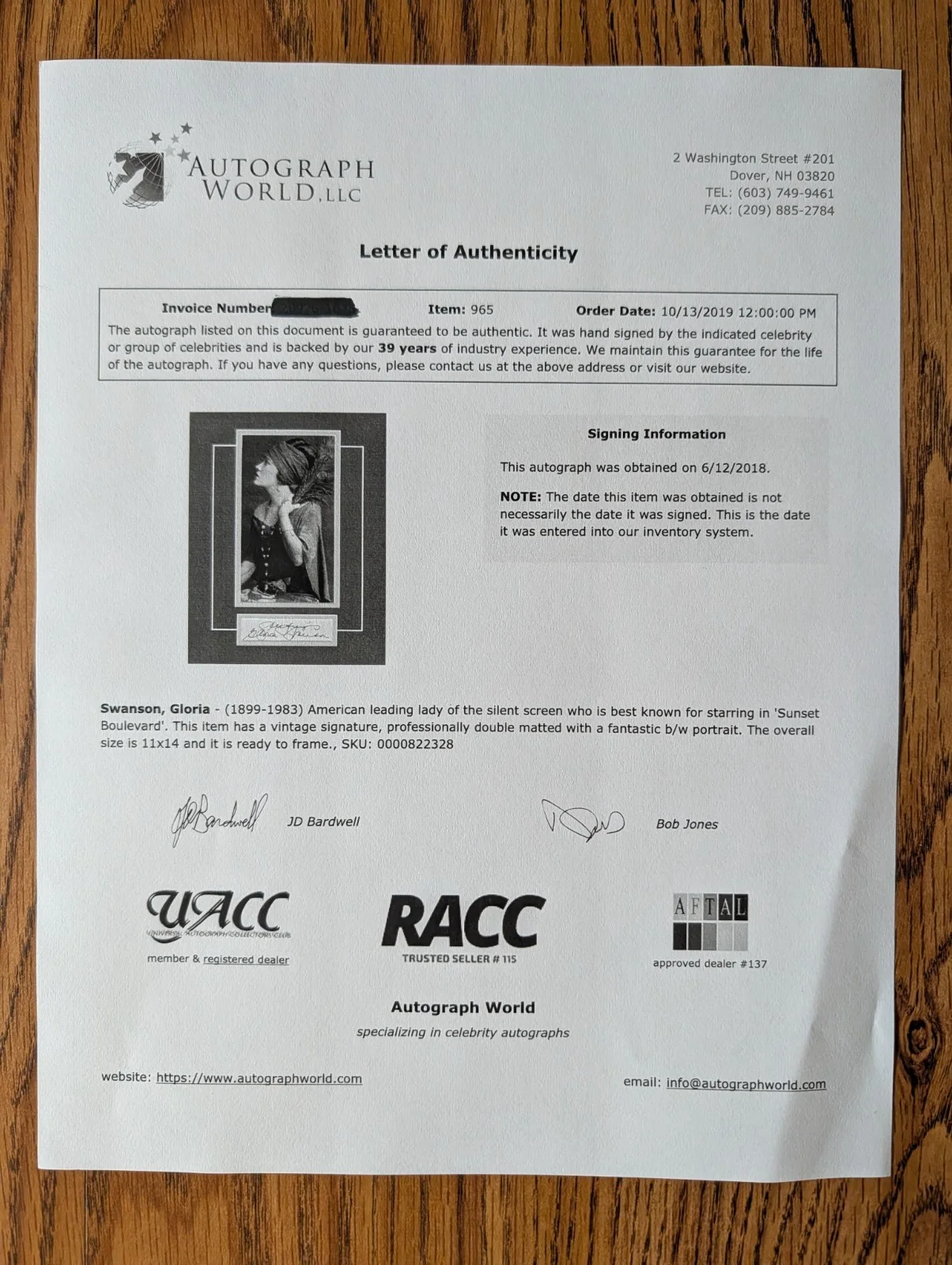 Gloria Swanson — GLORIA SWANSON 11X14 Autographed Photo Double Matted w/Letter of Authenticity, изображение 5
