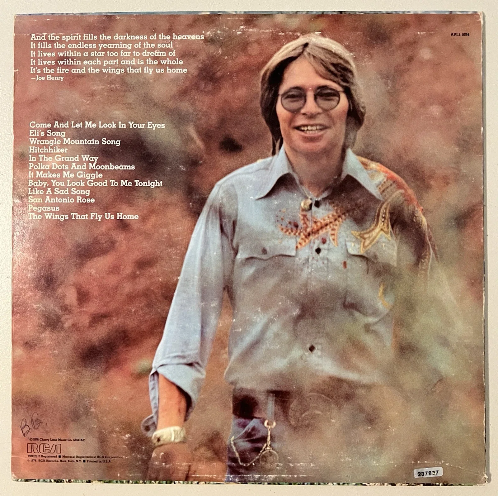 John Denver Signed 1976 “SPIRIT” Album Autographed Record, изображение 2