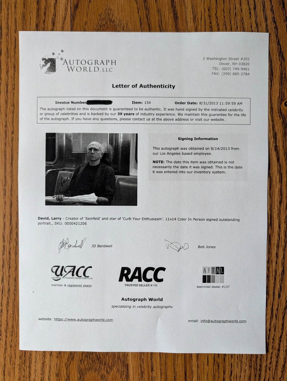 Larry David — LARRY DAVID SEINFELD CO-CREATOR 11X14 Autographed Photo with COA, image 4