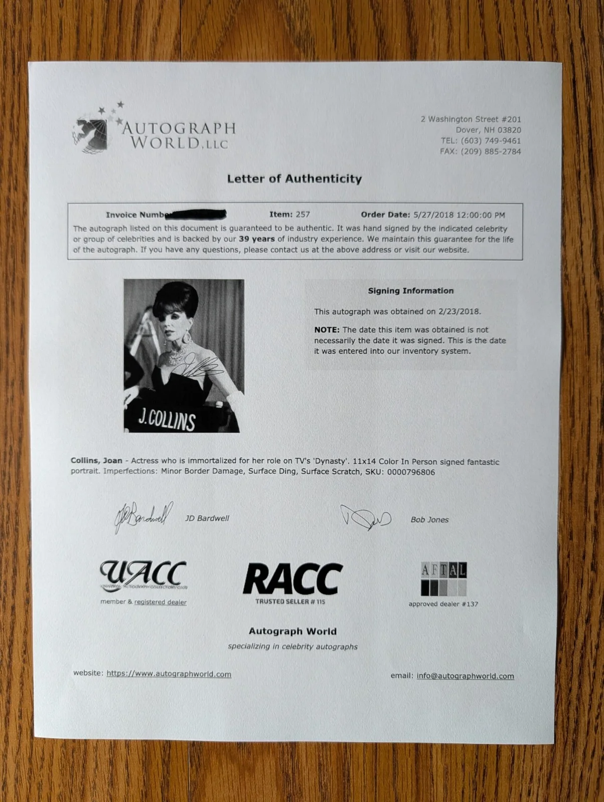 Joan Collins — JOAN COLLINS 11X14 Autographed Photo w/Letter of Authenticity READ/SEE PHOTOS, изображение 5
