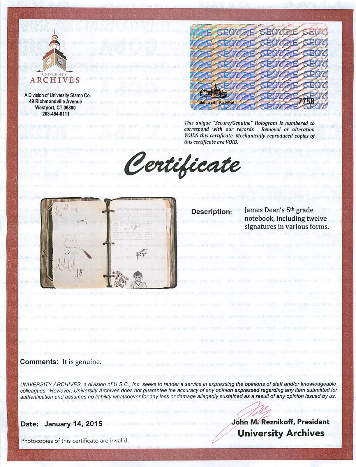 James Dean — James Dean 1.5x3.5 Handwriting Sample from 5th Grade Notebook JSA Slab #8947580, image 3