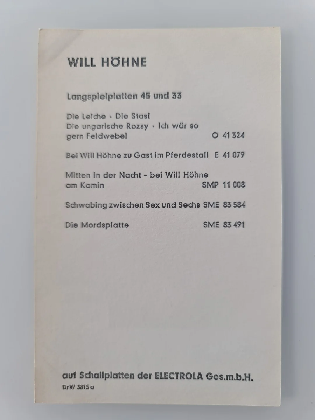 Will Höhne Autograph Signed Original Autograph Signed Autograph Card, image 2