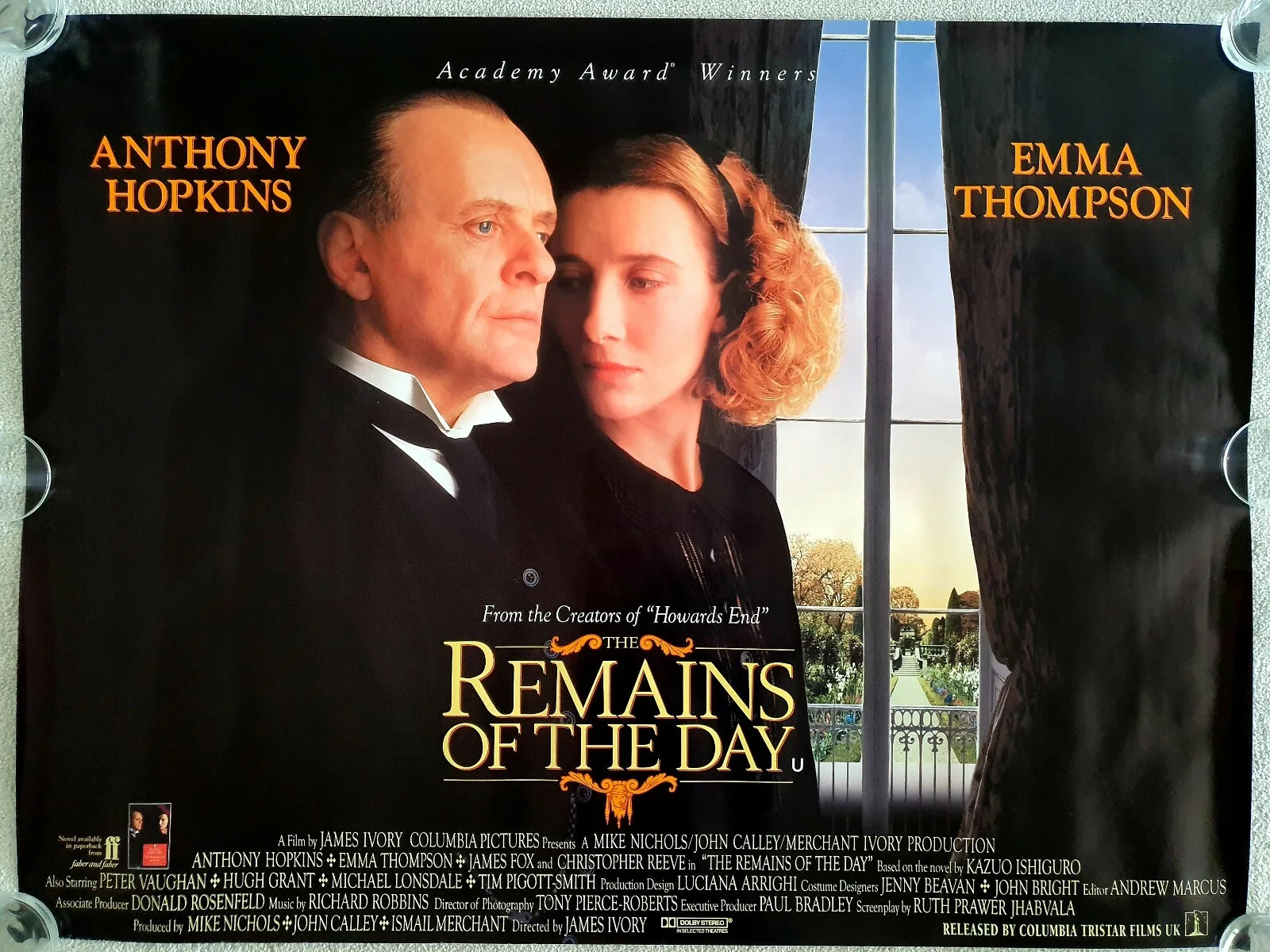 REMAINS OF THE DAY ROLLED ORIGINAL 1993 UK QUAD POSTER - HOPKINS, EMMA THOMPSON, изображение 2