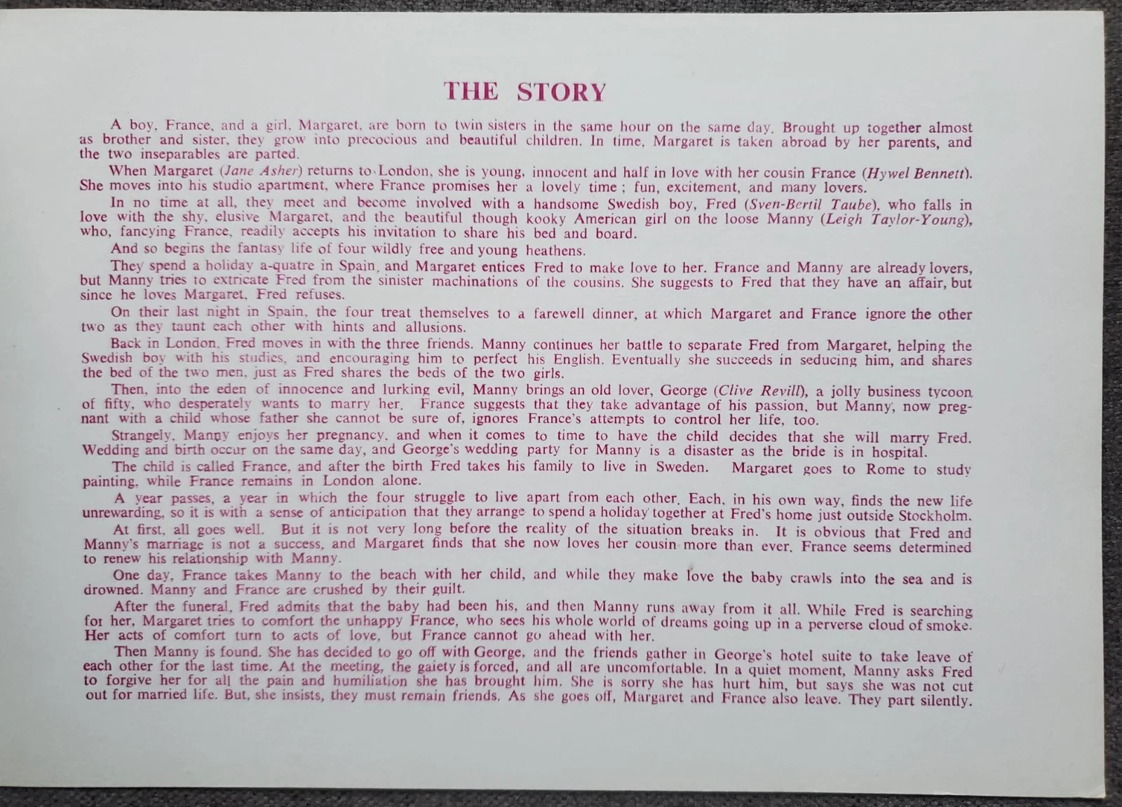 THE BUTTERCUP CHAIN - VINTAGE 1970 SYNOPSIS - HYWEL BENNETT, LEIGH TAYLOR-YOUNG, изображение 3