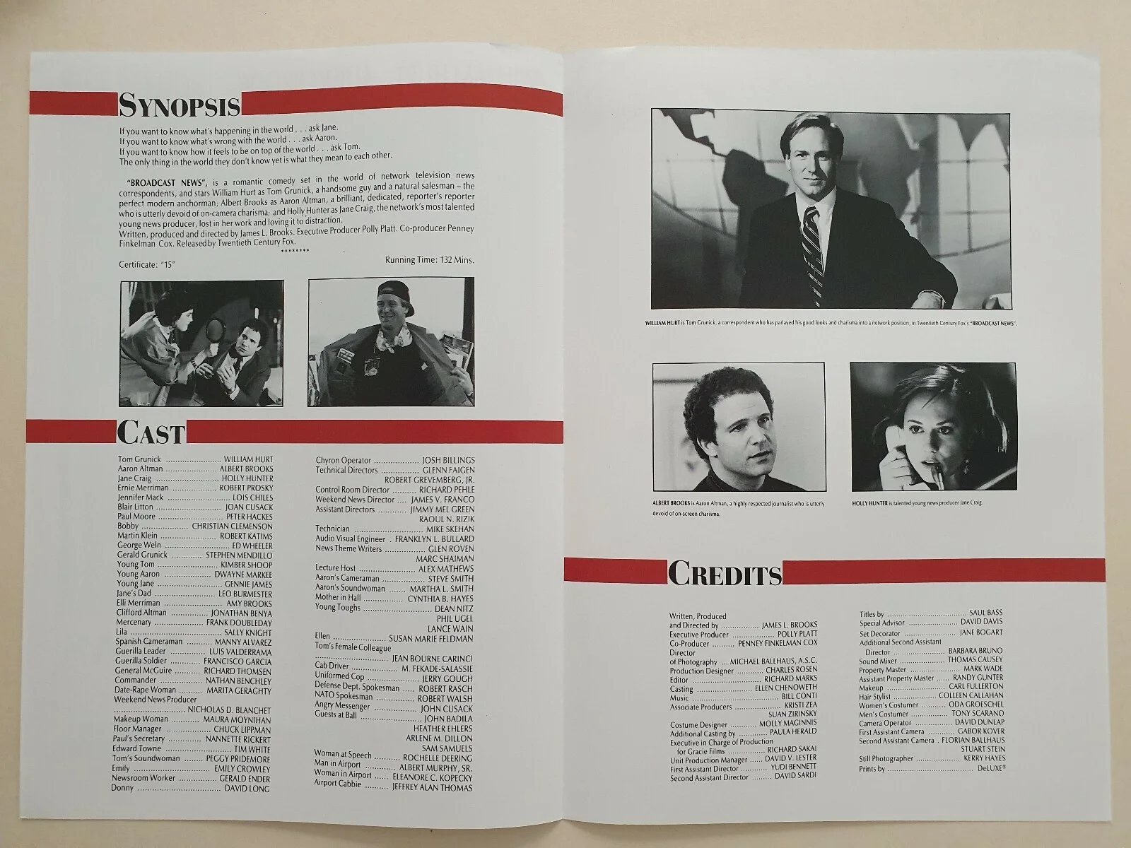BROADCAST NEWS - VINTAGE ORIGINAL UK SYNOPSIS BOOKLET- WILLIAM HURT HOLLY HUNTER, изображение 2