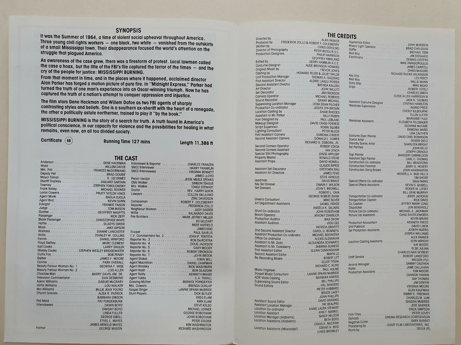 MISSISSIPPI BURNING - 2 VINTAGE ORIGINAL SYNOPSIS BOOKLETS - GENE HACKMAN, DAFOE, изображение 2