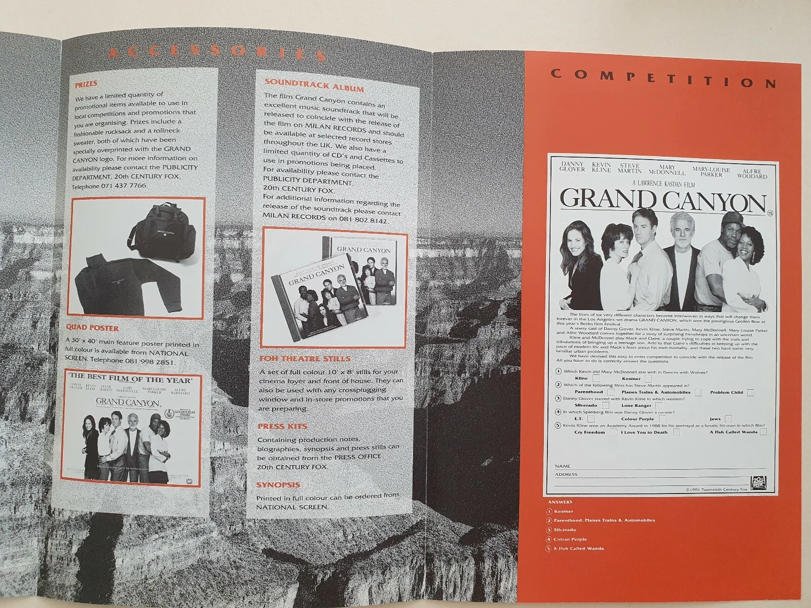 GRAND CANYON - VINTAGE ORIGINAL UK PRESSBOOK - KEVIN KLINE, DANNY GLOVER, изображение 3