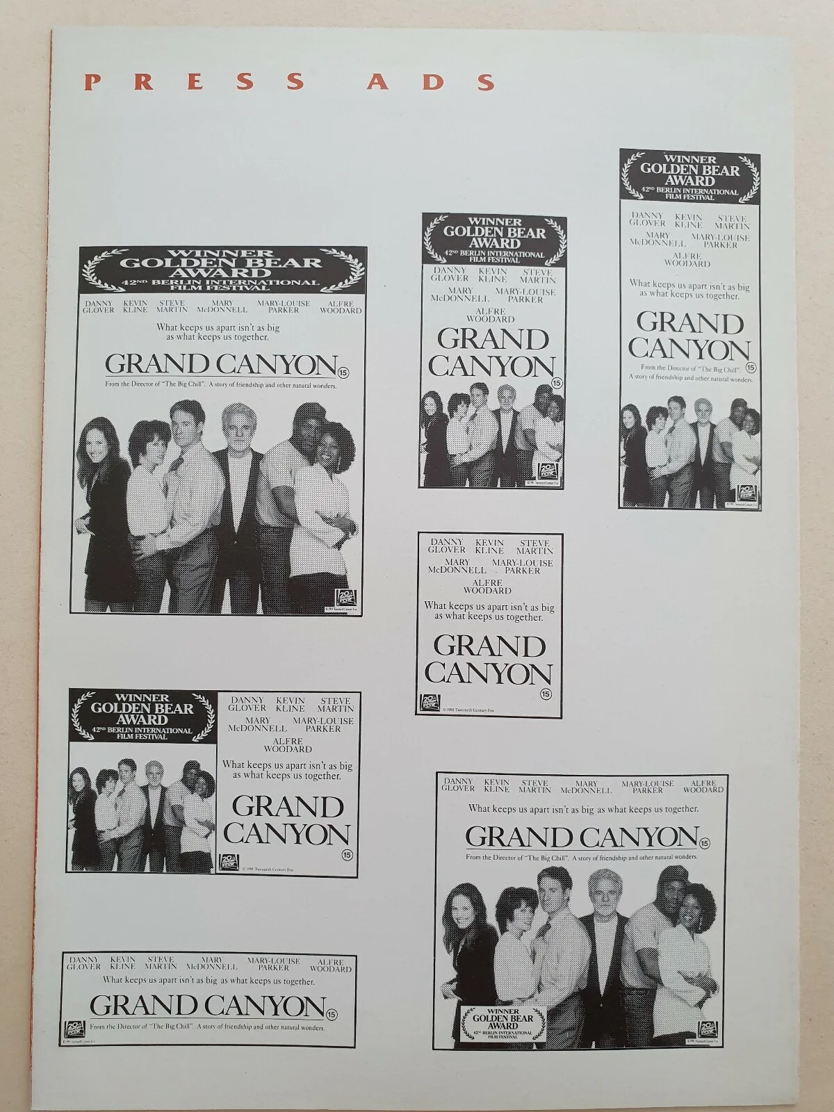 GRAND CANYON - VINTAGE ORIGINAL UK PRESSBOOK - KEVIN KLINE, DANNY GLOVER, изображение 4
