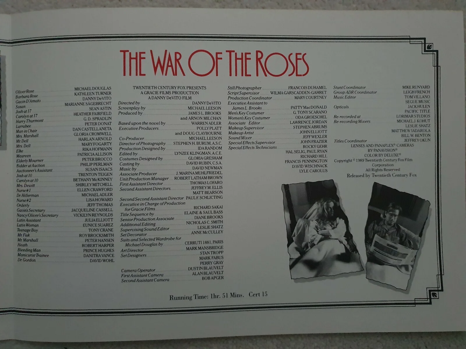 WAR OF THE ROSES - HIGH QUALITY CARD SYNOPSIS BOOKLET - TURNER, DOUGLAS, DEVITO, image 2
