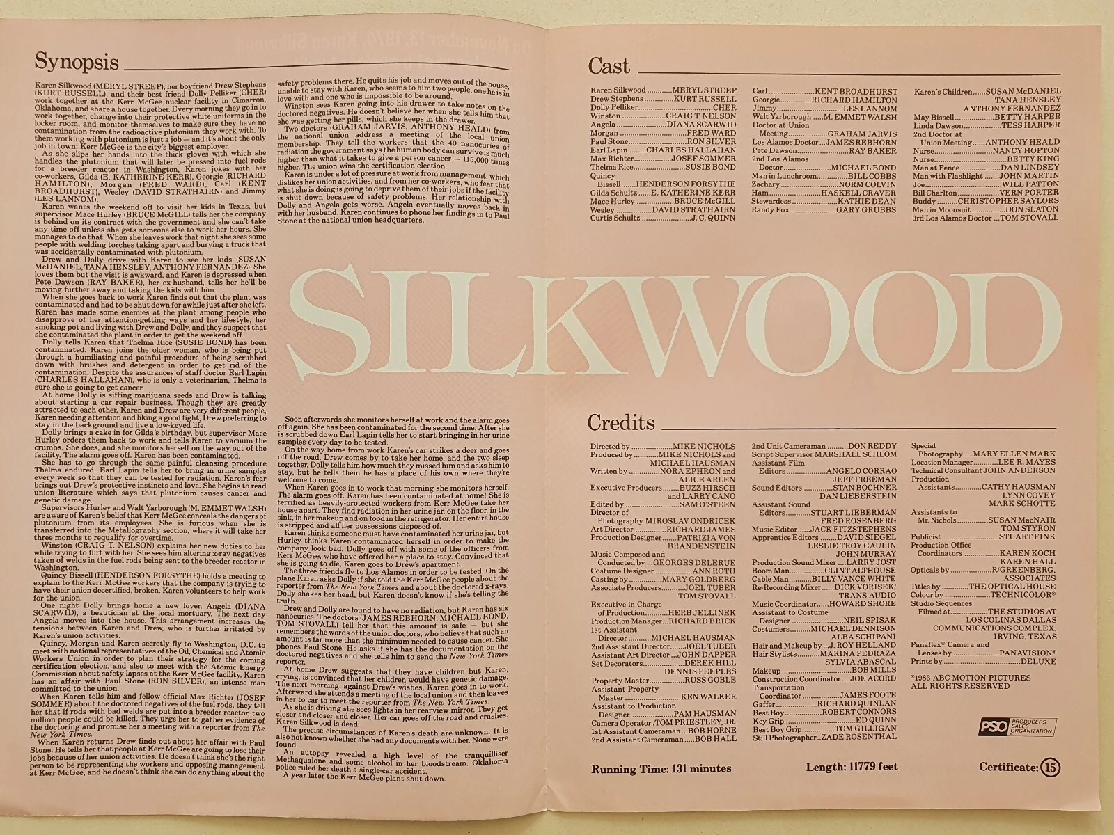 SILKWOOD - 2 VINTAGE ORIGINAL UK PRESS SYNOPSIS BOOKLETS - MERYL STREEP, CHER, image 2