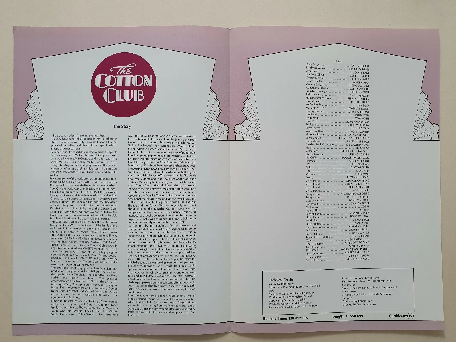 COTTON CLUB - 2 VINTAGE PRESS INFO SYNOPSIS BOOKLETS - RICHARD GERE, DIANE LANE, изображение 2