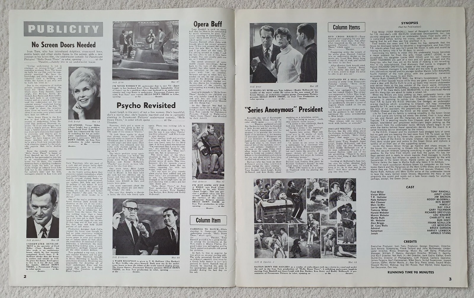HELLO DOWN THERE - 1968 US PRESSBOOK - JANET LEIGH, TONY RANDALL * UNFOLDED *, image 2