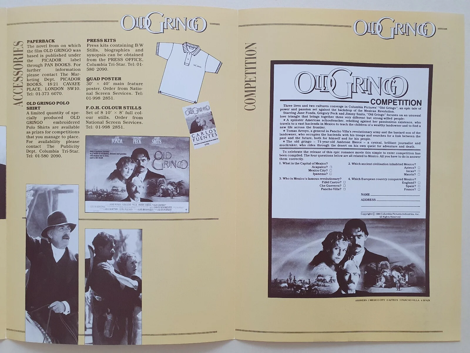 OLD GRINGO - VINTAGE UK PRESSBOOK & SYNOPSIS SHEET - JANE FONDA, GREGORY PECK, изображение 3